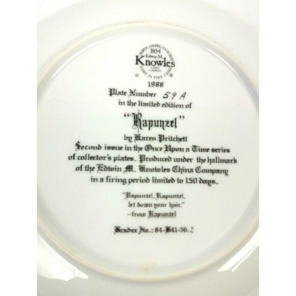 1988 Rapunzel Collector Plate Once Upon a Time Knowles Limited Edition 59A - Picture 2 of 7